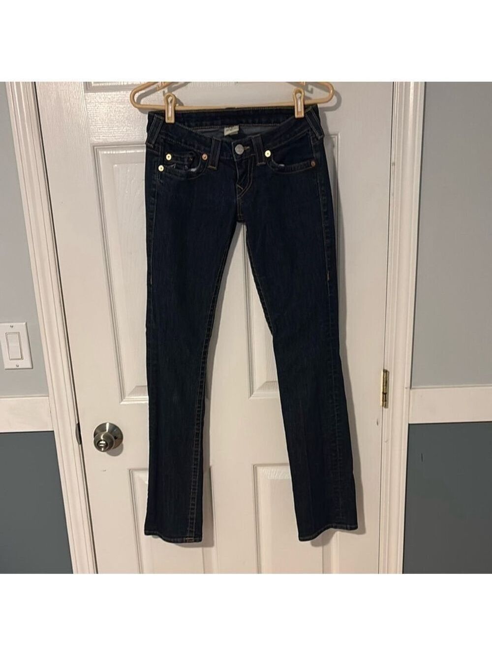 True religion straight leg jeans low rise cotton blend dark blue 5 pockets sz 26 - Picture 3 of 14